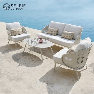 Canapés de jardin, ensemble de meubles de patio en aluminium, imperméable, écologique, ensemble de canapés d'extérieur modernes 4 pièces pour la salle à manger et l'utilisation en parc - Product Image 1