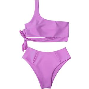 ชุดว่ายน้ำบิกินี่แบบทูพีซลายดอกไม้สีสันสดใส ปี 2025 แบบเซ็กซี่ไหล่เดียว พิมพ์ลายโลโก้ แห้งเร็ว ผลิตจากผ้าสแปนเด็กซ์/โพลีเอสเตอร์ - Product Image 3