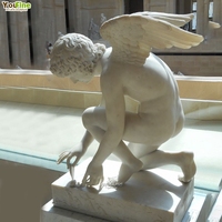 YOUFINE - Escultura Clásica de Mármol de Tamaño Natural de Cupido Presentando una Rosa a una Mariposa