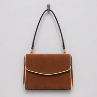 Sac à main à rabat en daim brun rougeâtre foncé avec passepoil blanc, élégant, chic et luxueux pour femme, idéal au quotidien, personnalisable OEM