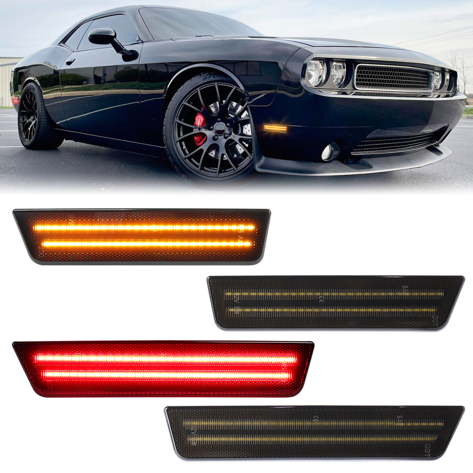 2x Ambre + 2x Lumières rouges-2 bandes led