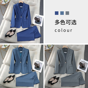 Women's Misty Blue Suit Set Polyester Satin Full Sleeve Elegant Anti-Wrinkle Autumn Professional Style - Product Image 4