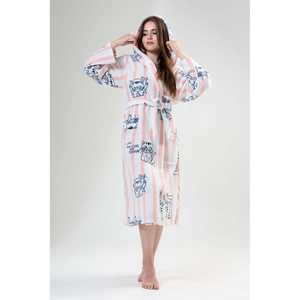 Bata de dormir de forro polar para mujer Diny, manga larga, suave, con capucha, color rosa Impatiens, informal - Product Image 3