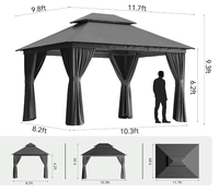 Gazebo extérieur en métal 10x12 pieds, structure galvanisée, tente de fête extérieure avec double toit |   Moustiquaire et écran d'intimité