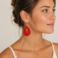 Boucles d'oreilles pendantes en bois découpé au laser, colorées, en forme de goutte, creuses, pour femmes, style bohème, faites à la main, bijoux en filigrane, cadeau