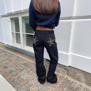Pantalon en <span class=keywords><strong>jean</strong></span> rétro Y2K Sassy Girl avec pentagramme au dos, patchwork de couleurs contrastées, séchage rapide - Product Image 2
