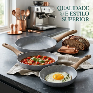 Ensemble de casseroles en céramique grise antiadhésives, poêle à frire avec poignée en bois douce au toucher - Product Image 6