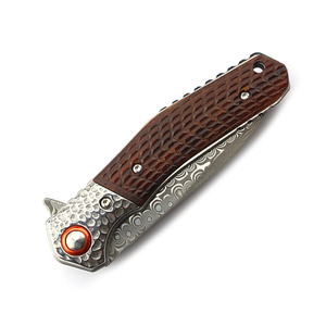 Chất Lượng Cao Tùy Chỉnh Tư Nhân Damascus Lưỡi Rèn Hạt Pommel & Gỗ Xử Lý Fusion Gấp Dao - Product Image 6