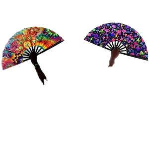 Uv Large Rave Folding Hand <b>Fans</b> Bamboo Ribs for Rainbow <b>Handheld</b> <b>Fan</b> With Fabric Case - Product Image 2