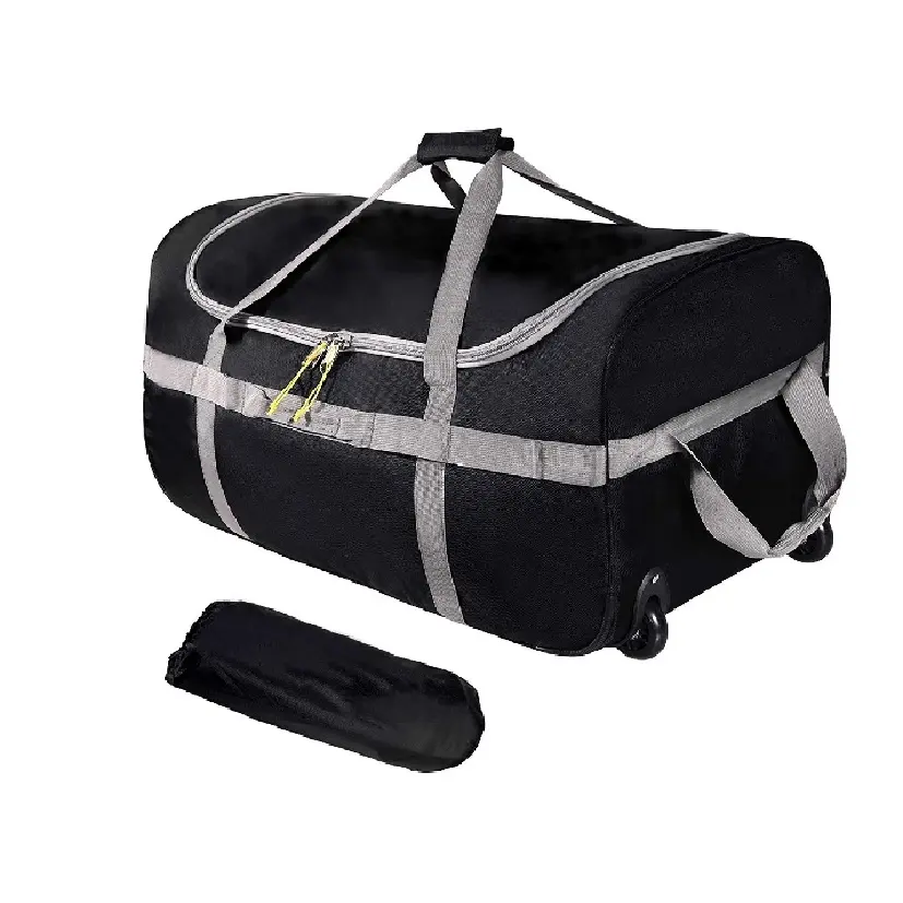 FREE SAMPLE Foldable travel Duffle Bag with Wheels Oxford Collapsible Large Duffel Bag with Rollers for Camping Travel Gear