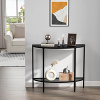 Table console moderne en demi-lune à 2 niveaux Assemblage facile Table de canapé en bois de rangement pour entrée étroite pour usage domestique