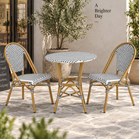 Chaise de bistrot française noire et blanche à carreaux en aluminium et rotin PE, chaise de salle à manger pour extérieur, café, patio, restaurant