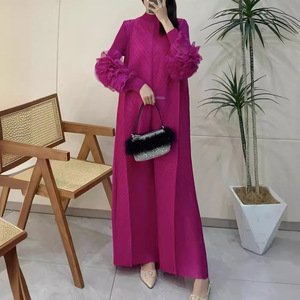 Vestido plisado Floral hecho a mano <span class=keywords><strong>de</strong></span> tres casitas para mujer, manga larga, largo hasta el suelo, elegante, <span class=keywords><strong>de</strong></span> talla grande, informal, para mamá para exportación - Product Image 4