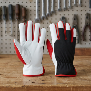Gants d'assemblage en cuir PU noir, blanc et rouge du groupe JNA avec poignet élastique, bouts de doigts antidérapants, usage général, 11 oz, 10 pouces - Product Image 3