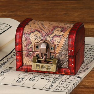 Mystic Arts Vintage Wooden Storage Box Mini Flip Lid <b>Map</b> Pattern Jewelry Desktop Organizer 6036J - Product Image 1