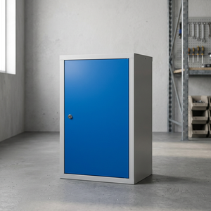 Solid Steel Industrial Wall <b>Cabinet</b> H600xW400xD300 mm 1 Shelf Light Grey/Gentian Blue RAL <b>Tool</b> Storage Keyed Lock 3-Year - Product Image 3