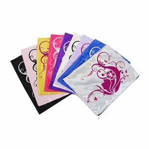 Small Portable Black Zippered Satin Pouches Storage Design Bonnets <b>Silk</b> Scarf Custom <b>Head</b> <b>Wraps</b> Women Hair Wig Bags Gift - Product Image 2