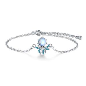 Bracelet en zircon blanc plaqué platine avec pendentif pieuvre, bracelet en zircon micro-incrusté, animal marin, bijoux pour femmes - Product Image 5