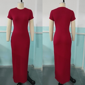 Nuevo Vestido Largo Sexy Ajustado de Cuello Redondo y Color Sólido para <span class=keywords><strong>Mujer</strong></span>, Estilo Europeo Americano, de Verano, Tejido de Poliéster Elástico - Product Image 3