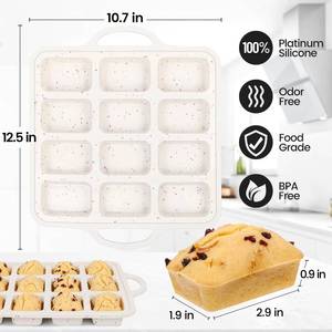 MUYULINS Factory 12-Cup LFGB Non-Stick BPA-Free Metal Reinforced Frame Rectangular <b>Silicone</b> Cup Muffin Cake Mold - Product Image 3