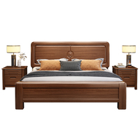 Lit en bois massif de style chinois couleur noyer Lit double minimaliste moderne Meubles de chambre à coucher Lit King
