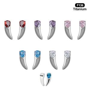 Piercing Corporal de Titanio F136, Labret de Titanio con Diente de Lobo y Piedra de Zirconia, de Titanio, para Hélix, Oreja, Labio, Biocompatible, para Bodas y Otras Ocasiones - Product Image 2