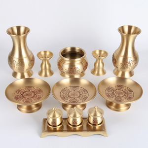 Complete Set of Buddhist Supplies, Offering Items, <b>Lamp</b> for Buddha, Water Cups, Fruit Plates, Incense Burners, and Vases - Product Image 2