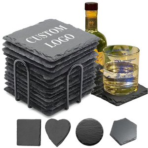 Wholesale Custom Logo Slate Coasters for Drink Non-Slip Slate Stone Slate Coasters with Custom Logo Coffee Mat Marble Coaster