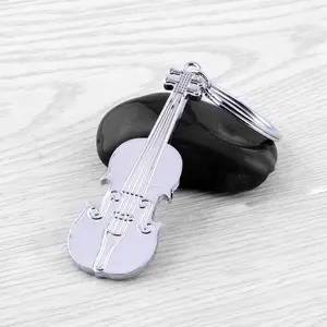 High Quality Factory Bulk 3D Keychain Popular Metal Decorable Violin Music Instrument Keychain