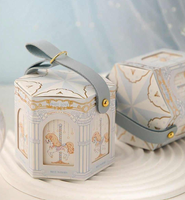 Boîte à dragées hexagonale de luxe rose avec poignée pour mariage, fête prénuptiale et fiançailles
