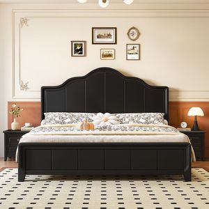 Cama de Madera Maciza Estilo Retro Francés, Tamaño Doble, Color Negro, con Almacenamiento a Presión de Gas, Muebles de Dormitorio Modernos, Cama Matrimonial - Product Image 3