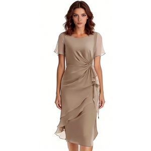 Vestido Midi de Gasa con Volantes para Mujer, Manga Corta, Vestido Formal para Invitadas de Boda y Eventos Nocturnos, Vestidos de Moda - Product Image 6