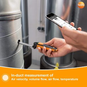Anémomètre portatif Testo 405i, compteur CFM, tige télescopique de 15 pouces, fonctionnement par application, vitesse de l'air/débit d'air en conduit/température - Product Image 1