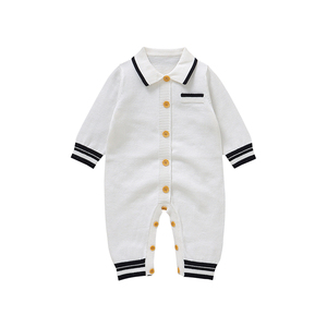 Mimixiong – Combinaison-pyjama tricotée en coton doux de qualité supérieure pour nouveau-né, col <span class=keywords><strong>polo</strong></span>, manches longues, tenue neutre - Product Image 4