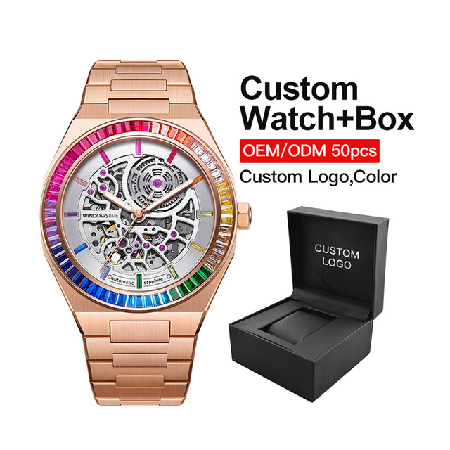Custom Luxury Men's High Quality New Automatic Mechanical Watch Waterproof Luminous Stainless Steel Band Skeleton Design Pointer