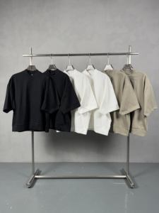 Nuova T-Shirt da Uomo 2025 in 100% Cotone, Vestibilità Ampia, Collo Alto, Maniche Corte, Scollo Rotondo, Orlo a Costine, Motivo Tinta Unita, Tessuto <span class=keywords><strong>Jersey</strong></span> - Product Image 3