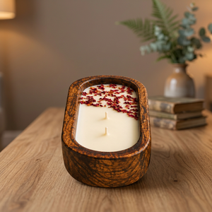 Large Wooden Round <b>Soy</b> Wax Handmade Modern Art <b>Candle</b> with Dried Rose Petals 60 Hours Burning Time Christmas Home Decoration - Product Image 2