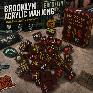Juego de Mahjong Americano de Lujo Brooklyn Street, Fichas Acrílicas Rojas Oxblood de 1.26 Pulgadas, 160 Piezas, Diseño Urbano Brownstone Grabado - Product Image 5
