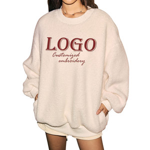 Custom Winter <strong>Fluffy</strong> Hoodie Casual <strong>Oversize</strong> Warm Sweatshirt with Pockets Crew Neck <strong>Jumper</strong> Sherpa Fleece Pullover Top for Women - Product Image 1