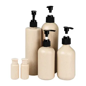 Leerer Kosmetik behälter 30ml 300ml 500ml Biologisch abbaubare Weizenstroh-Plastik flasche mit schwarzem Pump drspenser