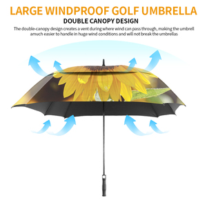 Parapluie de golf carré moderne à double couche anti-UV, motif tournesol 68 pouces, avec impression de logo, pour la pluie. - Product Image 4