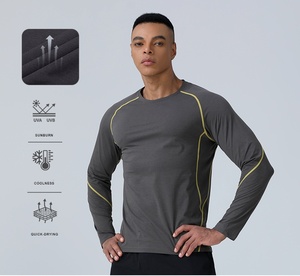 T-shirt de sport à manches longues ajusté et respirant de qualité supérieure avec surpiqûres contrastées, haut de performance pour homme - Product Image 3