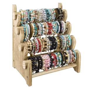 Wooden <b>Desktop</b> Jewelry <b>Organizer</b> 4 Layer Storage Rack <b>For</b> Bracelets Bangles Accessories Display Shelf - Product Image 4