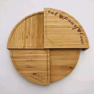 Cadeaux de Noël grande planche d'épicerie bambou Charcuterie <span class=keywords><strong>fromage</strong></span> coupe planche pivotante <span class=keywords><strong>plateau</strong></span> de service bloc à découper avec ensemble de couteaux 2/3 - Product Image 5