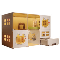 Meilleure Vente En Stock - Villa pour Chat en Plastique avec Bac à Litière Intégré et Salle de Bain Tout-en-un - Maison pour Chat d'Intérieur pour Chats Mignons