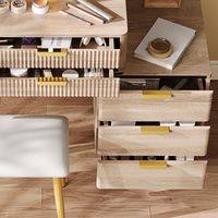 Coiffeuse avec miroir LED, 7 tiroirs, design cannelé, rangement pour bijoux et tabouret pour chambre à coucher