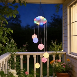 Lampe solaire transfrontalière à clochettes éoliennes <span class=keywords><strong>en</strong></span> forme de boule de riz, décoration suspendue colibris pour la maison, lampe d'ambiance pour jardin et villa - Product Image 1