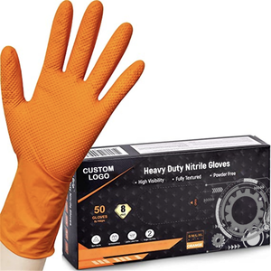 ถุงมือไนไตรล์สำหรับงานซ่อมแซมอุตสาหกรรม ผิวสัมผัสแบบเพชร  หนา  สีส้มดำ - Product Image 3