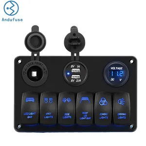 Motorhome Retrofit Control Panel 6-Position Combined Switch With Dual USB+Voltmeter+12V Power Socket