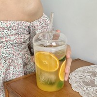 Gobelet en verre de style coréen créatif, grande capacité, pour eau et jus, avec couvercle transparent pour filles